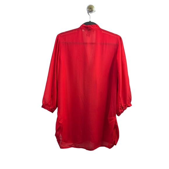 Antilia Femme Blouse Women Plus Size 1X Red Deep V Tie-Neck 3/4 Sleeve Sheer Top - Picture 11 of 11